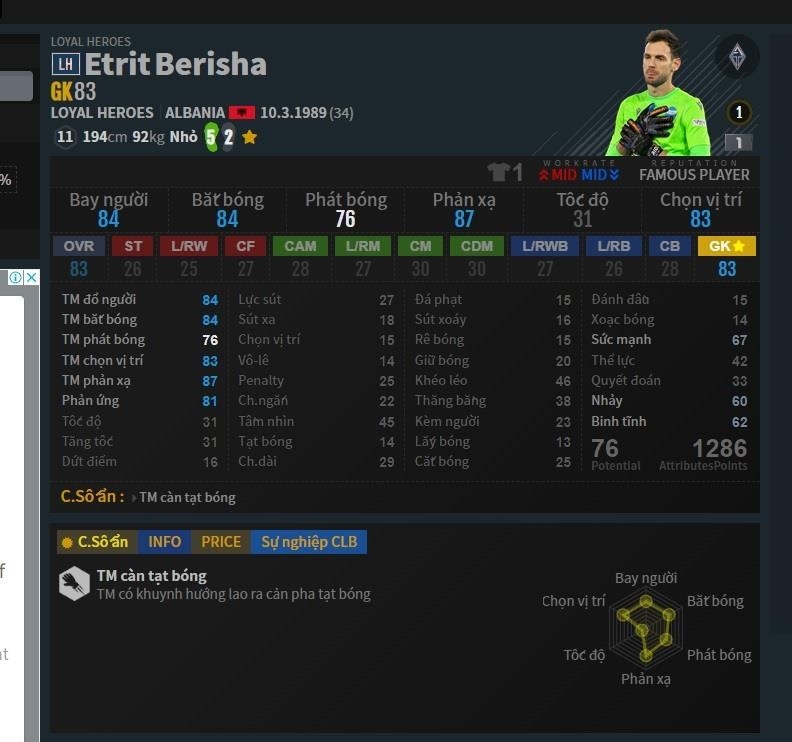 GK: E. Berisha tham gia vào Đội Hình Lazio trong FO4.