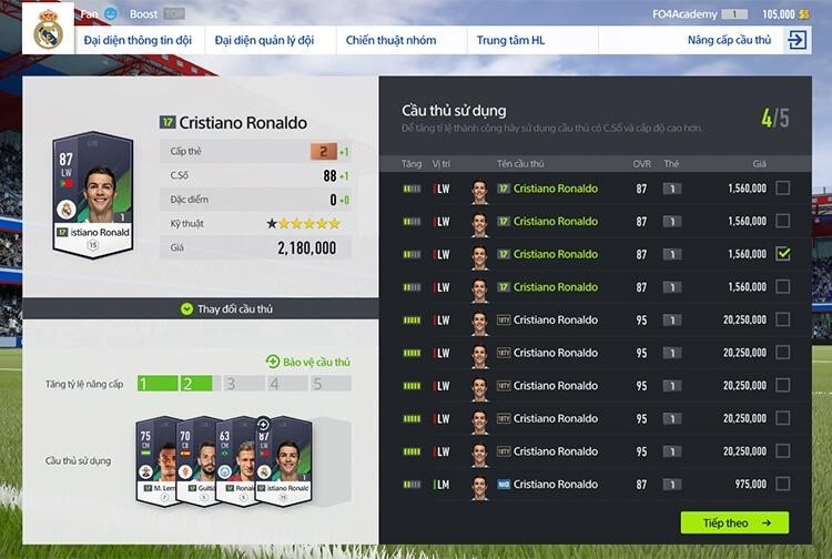 App nâng cấp cầu thủ FO4 giúp người chơi cải thiện và nâng cao kỹ năng của các cầu thủ trong trò chơi FIFA Online 4, bằng cách tăng cường thuộc tính và khả năng của họ.